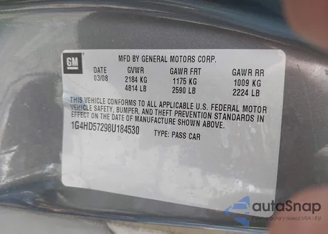 2008 Buick Lucerne Cxl из США, поврежденный, VIN 1G4HD57298U184530